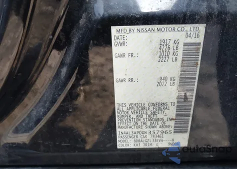 2016 Nissan Altima 2.5 S z USA, uszkodzony, nr VIN 1N4AL3AP0GN357965